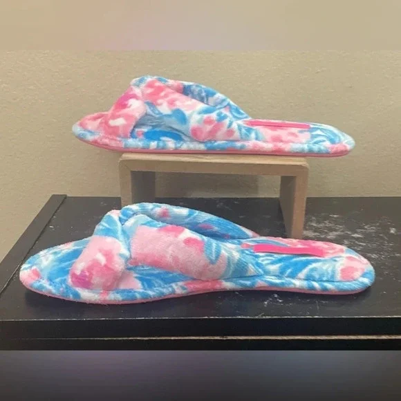 Lilly Pulitzer Bondi Blue My Little Peony Slippers Pool Shoes Preppy Size 7/8 - Picture 2 of 8